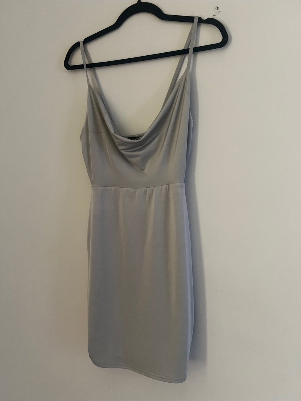 Boohoo Light Gray Drape Front Dress with Longline Cardigan - Picture 4 of 6